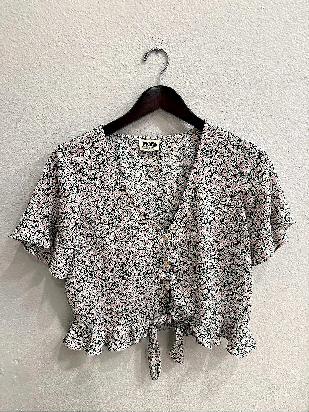 Show Me Your Mumu Floral Wrap Tie Front Flutter Sleeve Top M
